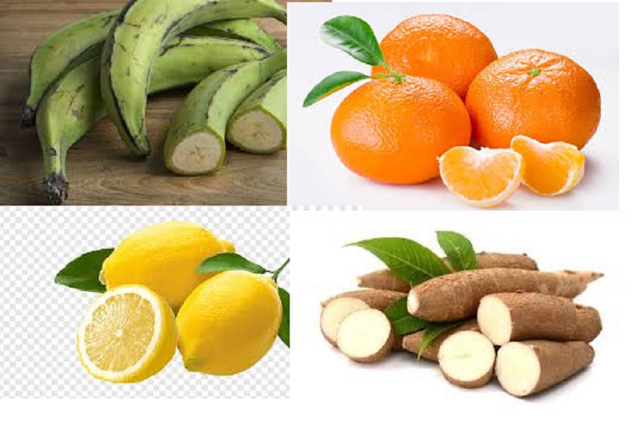 Frutas, verde y yuca